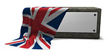 stone socket with blank sign and flag of the uk - 3d rendering