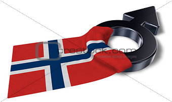mars symbol and flag of norway - 3d rendering
