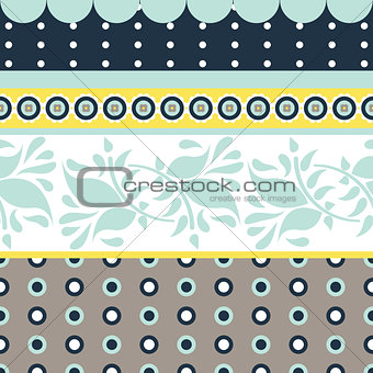 Folk floral gray and blue seamless vector pattern.