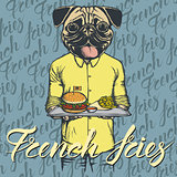 Vector Illustration of pug dog with burger and French fries