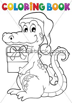 Coloring book Christmas crocodile
