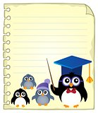 Notepad page with school penguins