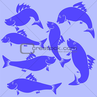 Fish Blue Silhouettes