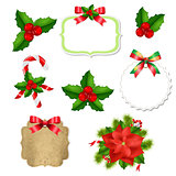 Christmas Labels Set With Red Bow And Holly Berry
