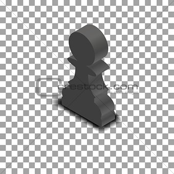 Black chess piece pawn isometric, vector illustration.