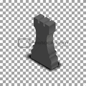 Black chess piece rook isometric, vector illustration.