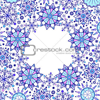 Winter card with blue snowflakes