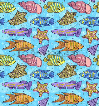 pattern with fish esand shells.