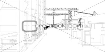 Industrial zone with buildings and cranes