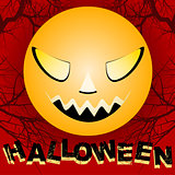 Halloween creepy moon and decorative text on red background