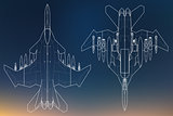 Set of military jet fighter silhouettes. Image of aircraft in contour drawing lines