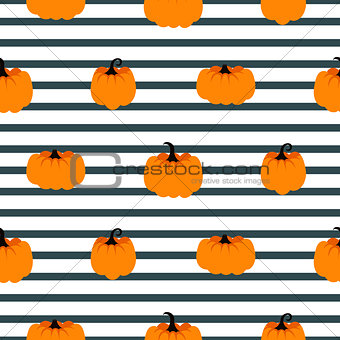 Halloween pumpkin vector seamless striped pattern.