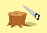 cut tree log with root using saw metal manual