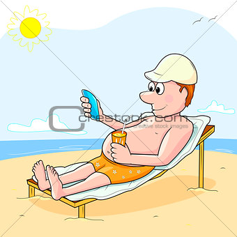 Man with phone on the beach