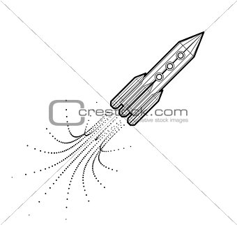 Launch of a space rocket in the drawing style.