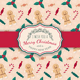 Christmas candies pattern and greeting text.