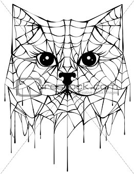 Black spiderweb silhouette head cat. Halloween accessory