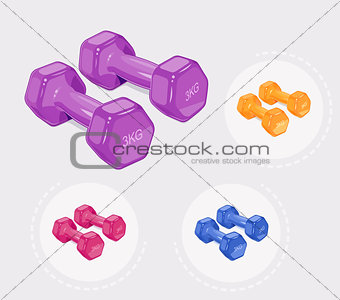 Dumbbells for fitness. Sports inventory.