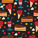 Seamless pattern with cake and ice cream