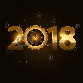 2018 new year golden letters with clock on black background