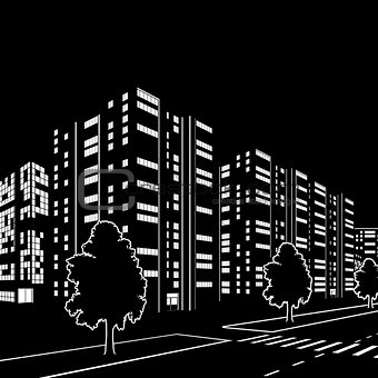 silhouette of buildings and streets at night
