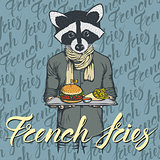 Vector Illustration of raccoon with burger and French fries