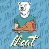 Vector white bear with meat ham illustration