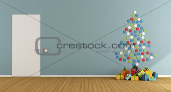Room with christmas tree made with colorful dots