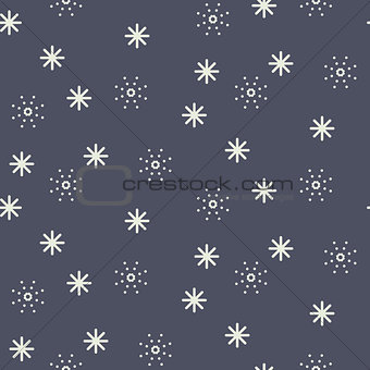 Seamless snowflake vector pattern in dark blue colors.