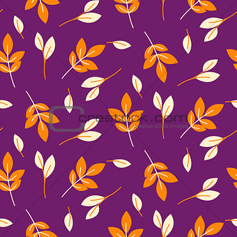 Rustic fall orange leaves seamless purple pattern.