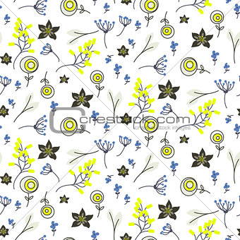 Small flowers and branches seamless vector pattern.