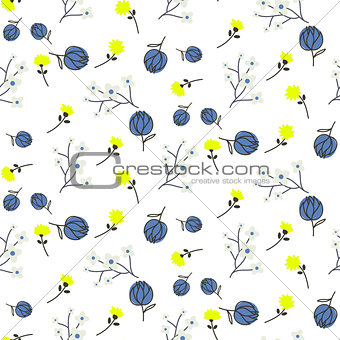 Meadow flowers and branches seamless vector pattern.