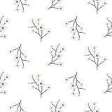 Simple cherry branches blue seamless vector pattern.