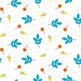 Cute blue twigs and leaves seamless pattern.