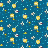 Meadow vintage flowers and branches seamless vector pattern.