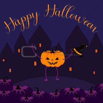 Happy Halloween postcard vector banner.