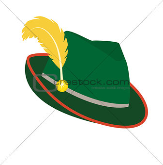 Oktoberfest hat icon flat style. Isolated on white background. Green national German hat. Vector illustration.