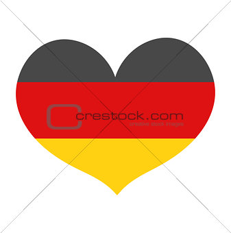 Flag of Germany in a heart shape icon flat style. Isolated on white background. Vector illustration.