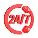 Red 24 hours 7 days a week sign. 3D