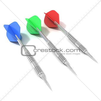 Set of darts, isolated on white background. Side view. 3D
