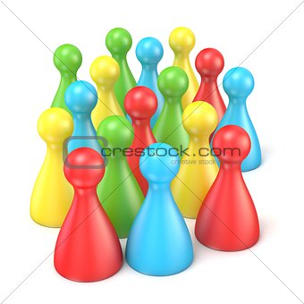 Colorful playing figures in crowd. 3D