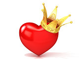 Red heart with golden crown. 3D