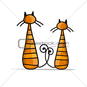 Cute striped cats, sketch for your design