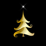 Abstract golden christmas tree on black background. 