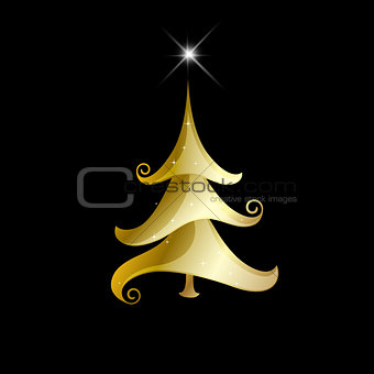 Abstract golden christmas tree on black background. 