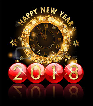 2018 new year golden clock and letters in christmas ball