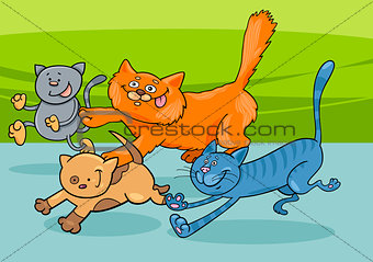 running cats group cartoon illustration
