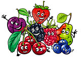 funny fruit characters group cartoon illustration