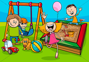 cartoon children characters on playground