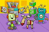robot characters group cartoon illustration